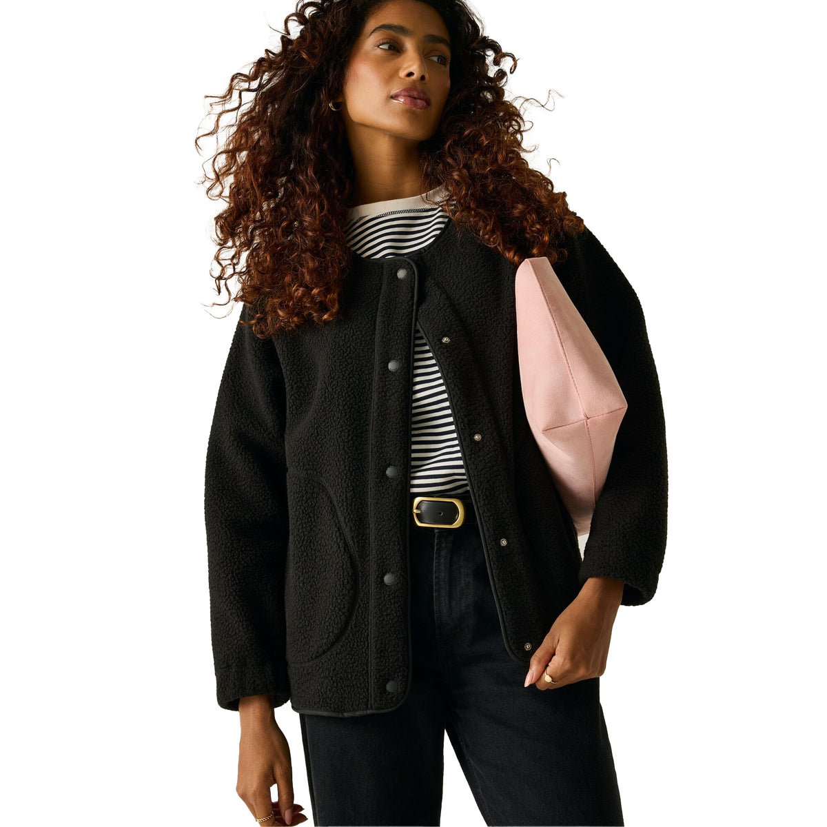 Black - Close up - Regatta Womens-Ladies Lea Borg Snap-Front Fleece