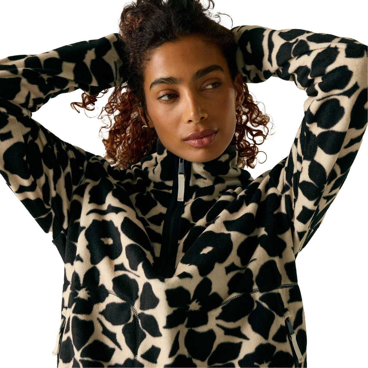 Black-White - Pack Shot - Regatta Womens-Ladies Frankie Shadow Flower Half Zip Fleece