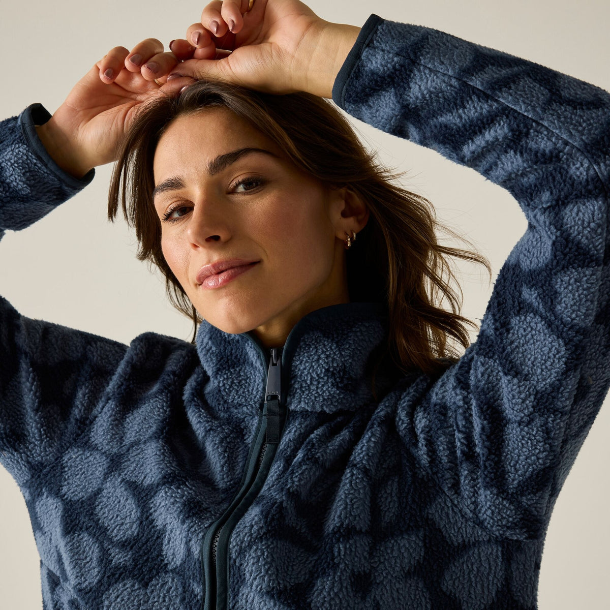 Navy - Pack Shot - Regatta Womens-Ladies Frankie Shadow Flower Borg Half Zip Fleece Jacket