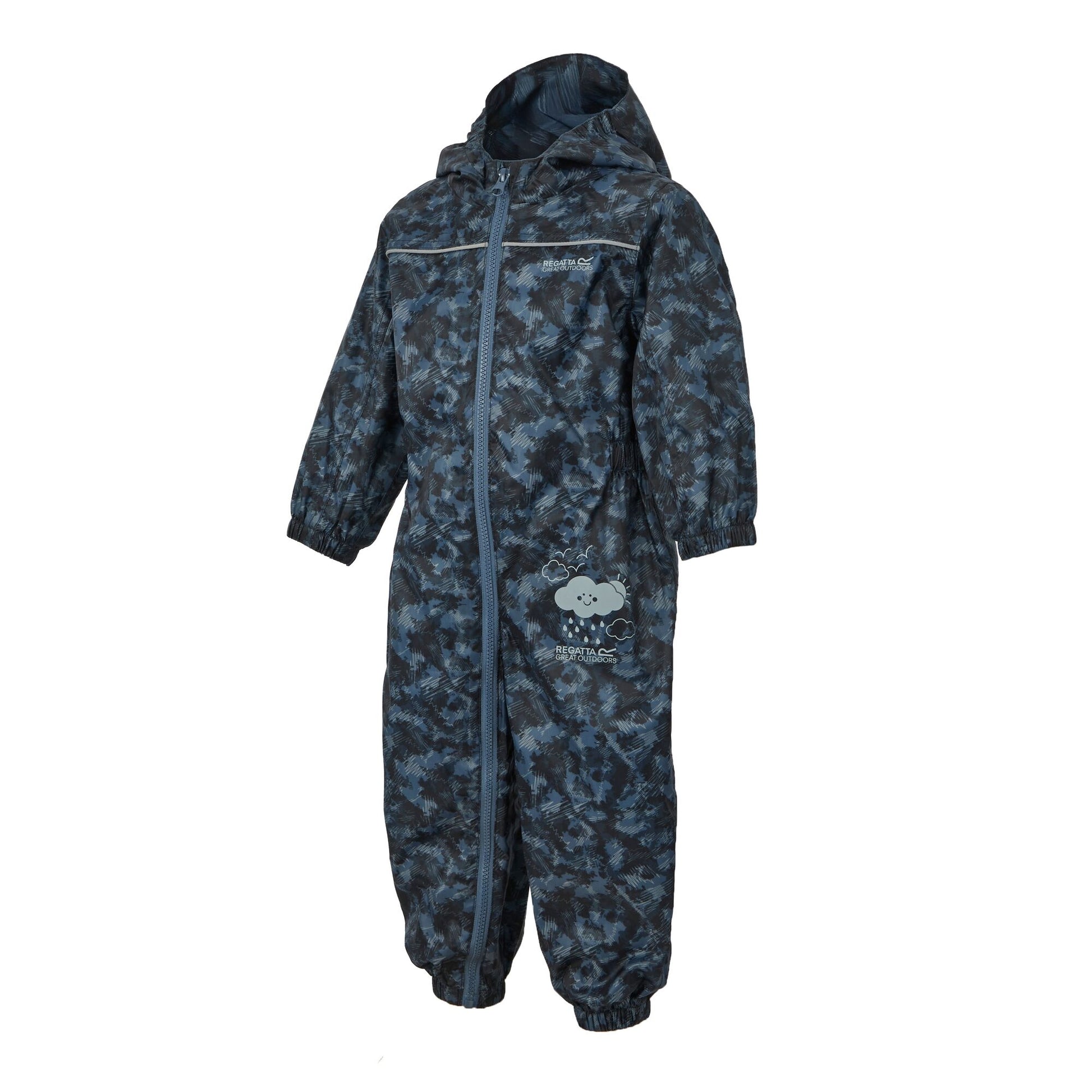 China Blue - Side - Regatta Great Outdoors Childrens Toddlers Puddle IV Waterproof Rainsuit