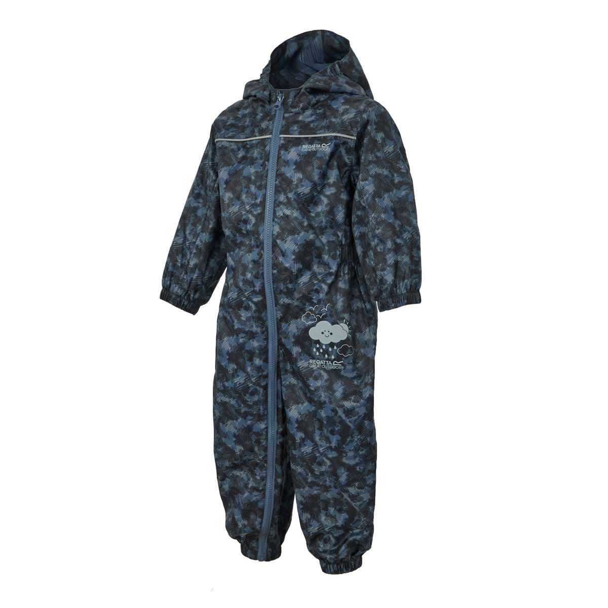 China Blue - Side - Regatta Great Outdoors Childrens Toddlers Puddle IV Waterproof Rainsuit