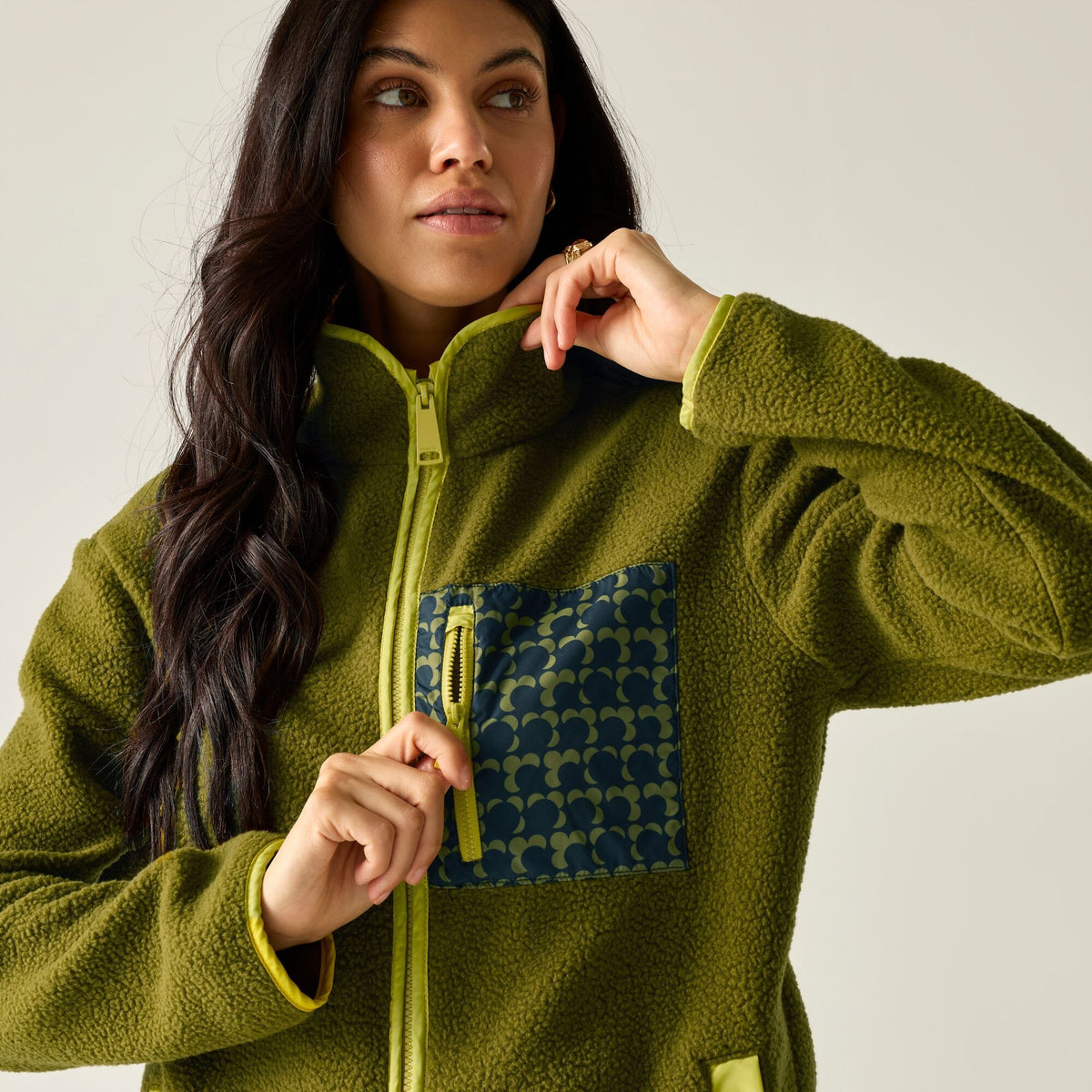 Fur Green - Pack Shot - Regatta Womens-Ladies Orla Kiely Ecclipse Borg Fleece Jacket