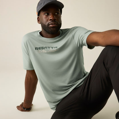 Glacier Green - Close up - Regatta Mens Text Stretch T-Shirt