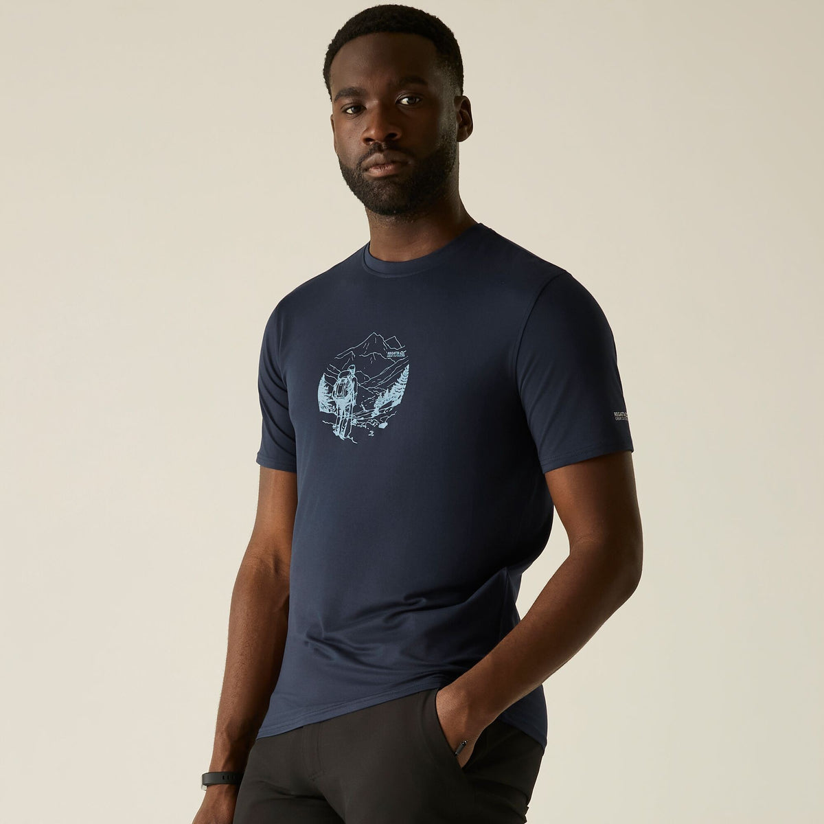 Navy - Pack Shot - Regatta Mens Fingal Line Art Stretch T-Shirt