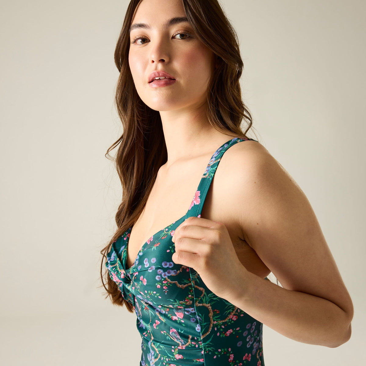 Green - Close up - Regatta Womens-Ladies Cath Kidston Birds and Berries One Piece Swimsuit