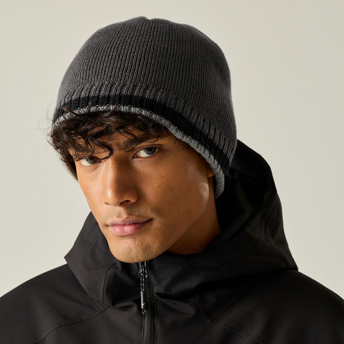 Black-Dark Grey-Misty Grey - Pack Shot - Regatta Mens Balton IV Beanie