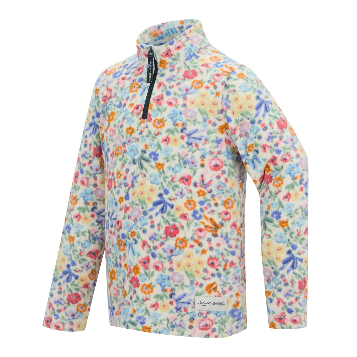 Cream - Side - Regatta Childrens-Kids Cath Kidston Harmony Ditsy Quarter Zip Fleece Top