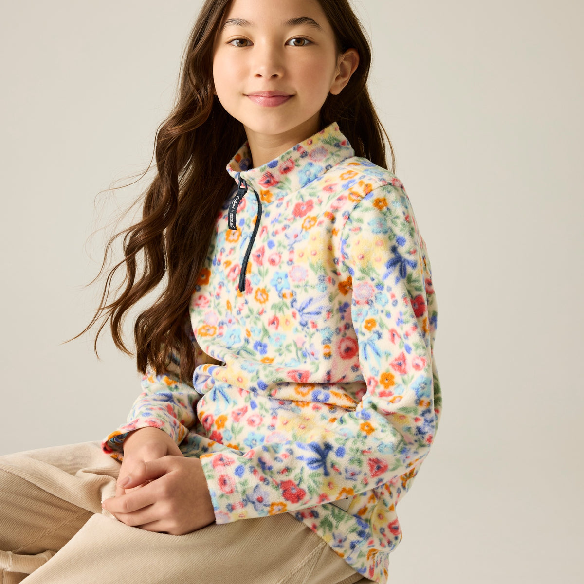 Cream - Lifestyle - Regatta Childrens-Kids Cath Kidston Harmony Ditsy Quarter Zip Fleece Top