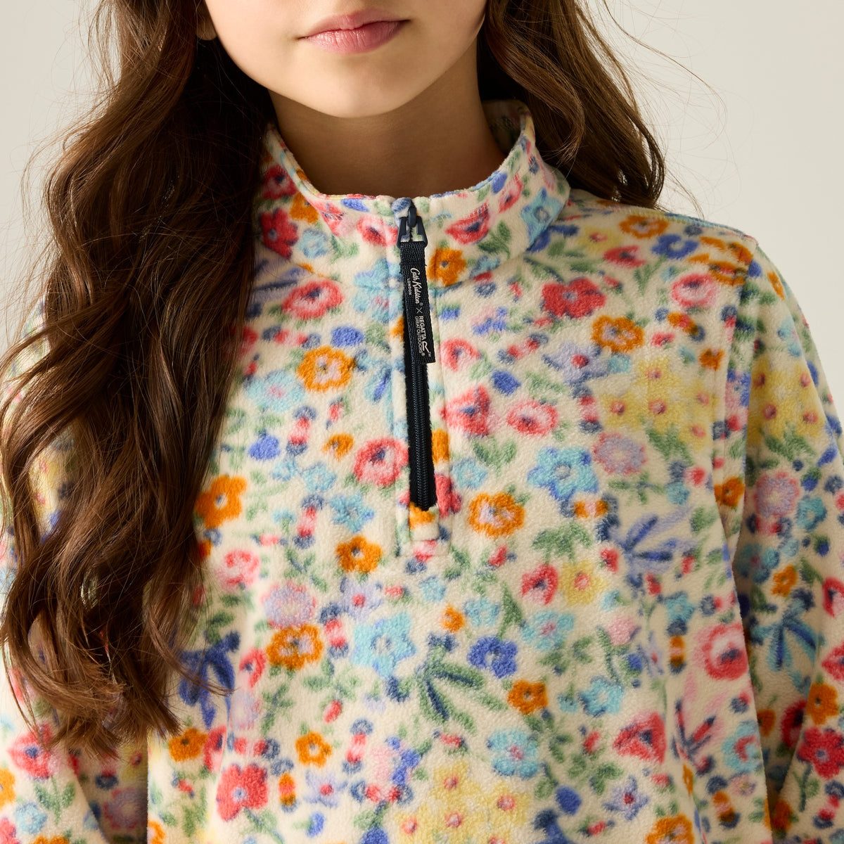 Cream - Pack Shot - Regatta Childrens-Kids Cath Kidston Harmony Ditsy Quarter Zip Fleece Top