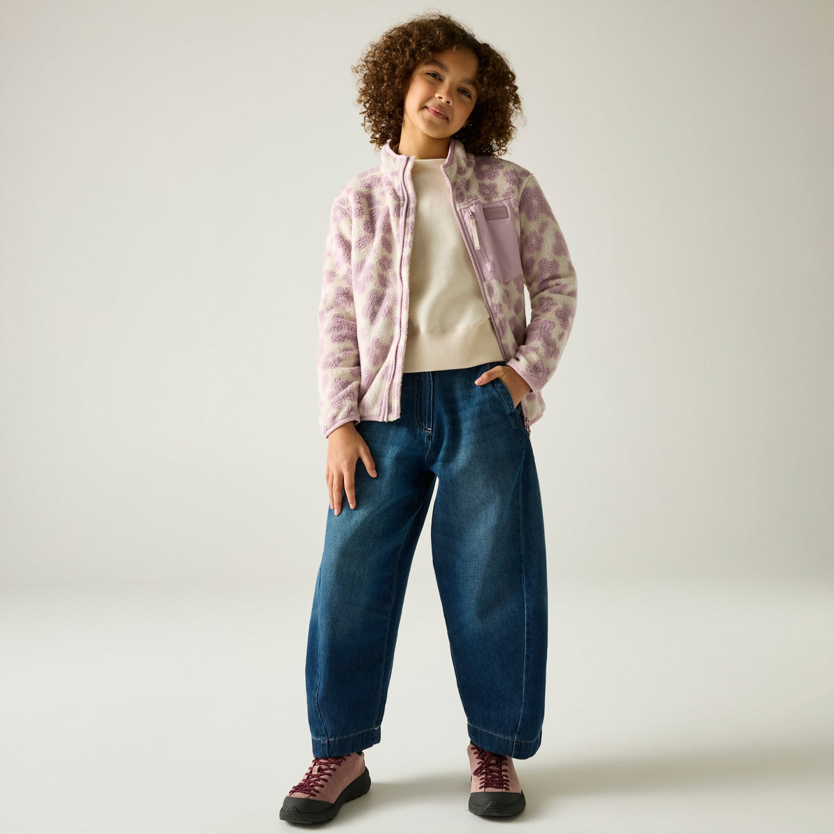 Light Vanilla - Lifestyle - Regatta Childrens-Kids Frankie Floral Full Zip Fleece Jacket