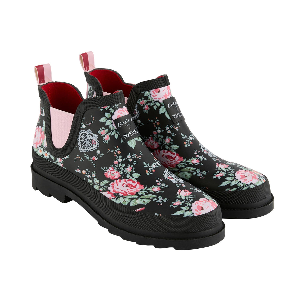 Black - Pack Shot - Regatta Womens-Ladies Cath Kidston Hackney Rose Low Wellington Boots