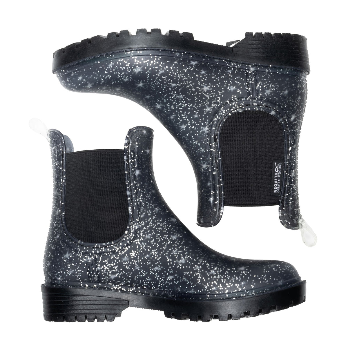 Black - Close up - Regatta Childrens-Kids Harriet II Glitter Star Wellington Boots