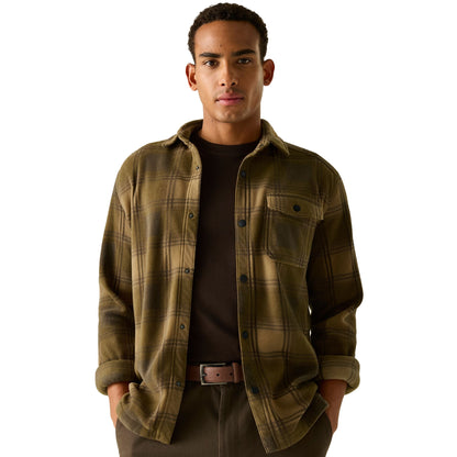 Rich Tan-Coffee Grounds - Close up - Regatta Mens Frankie Checked Fleece Shirt