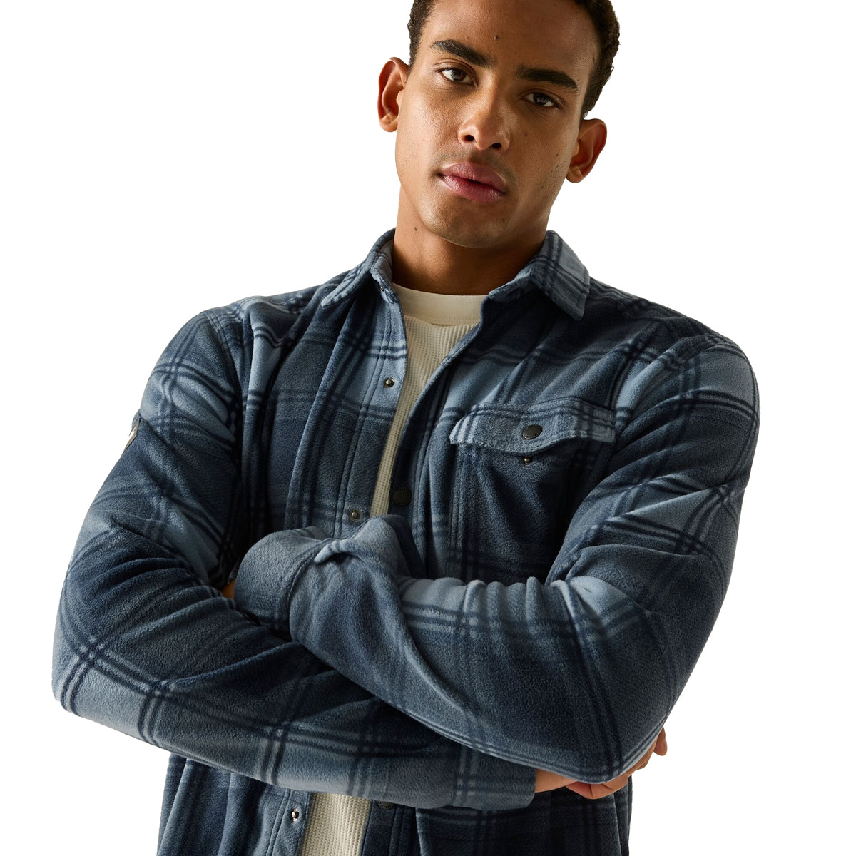 Dusky Blue-Grey Mirage - Pack Shot - Regatta Mens Frankie Checked Fleece Shirt