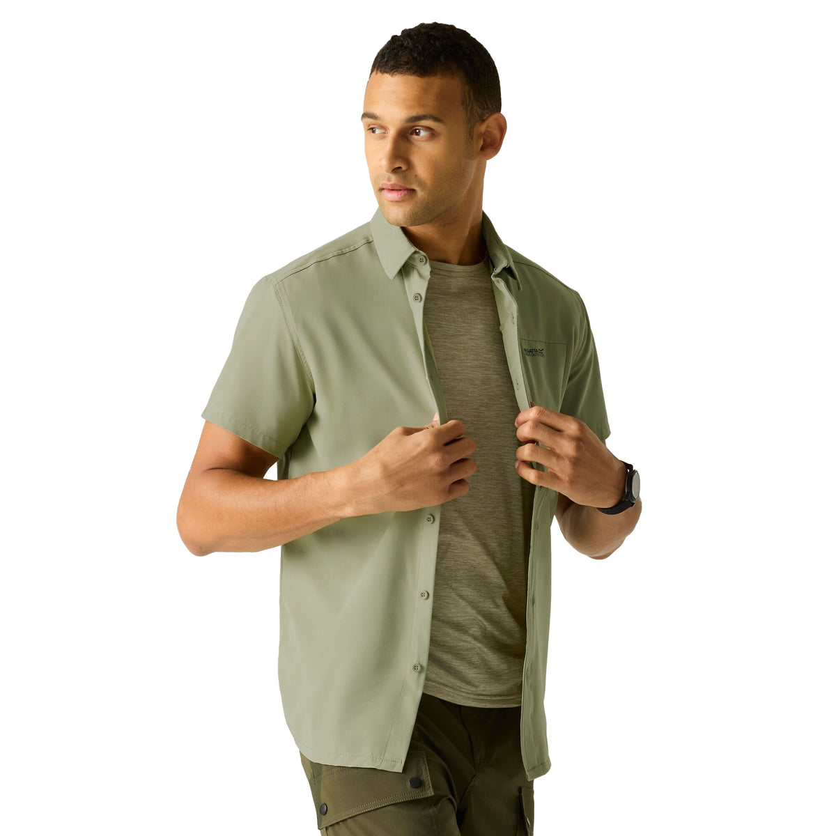 Sage Green - Pack Shot - Regatta Mens Travel Light Anti-Insect Short-Sleeved Shirt