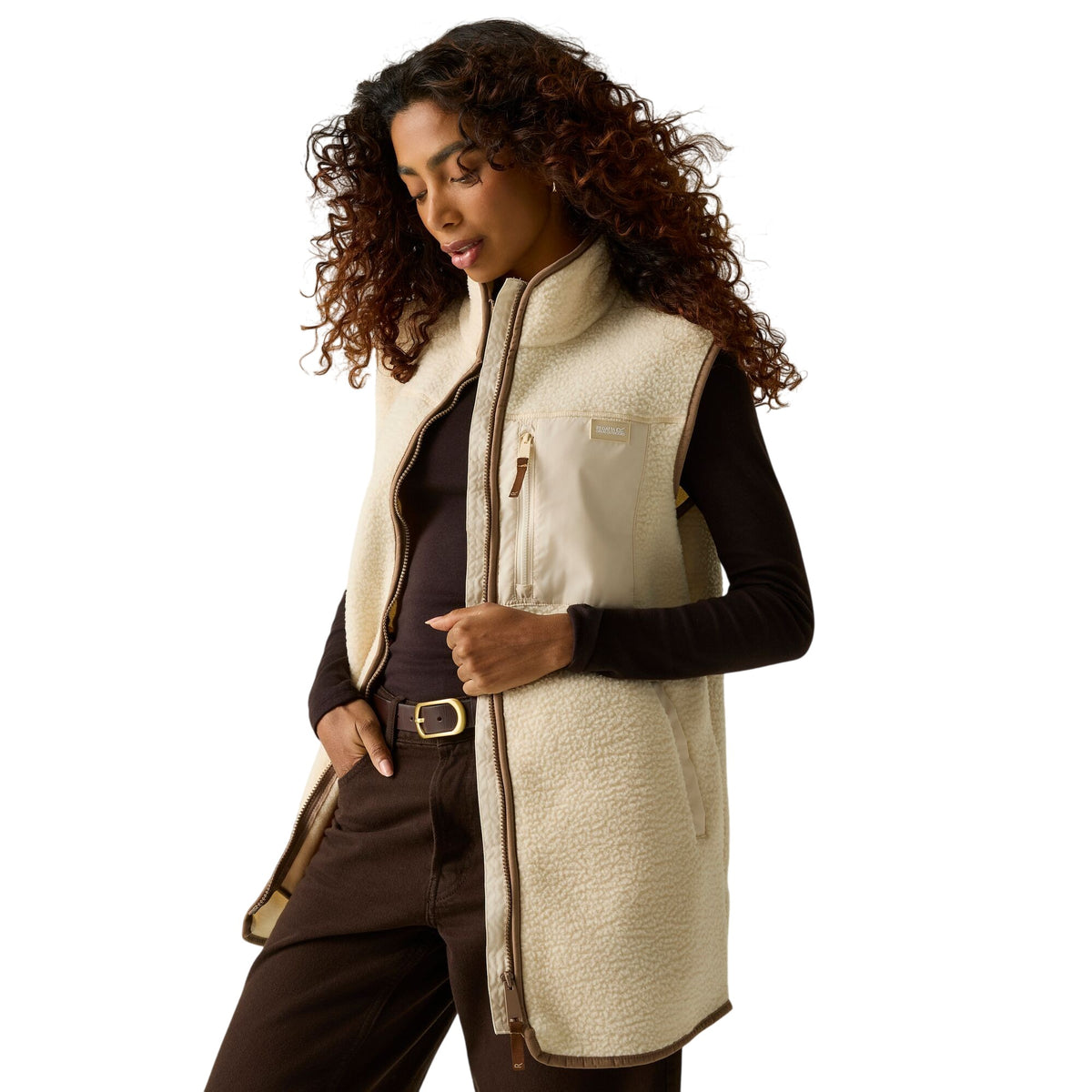 Light Vanilla-Mocha - Lifestyle - Regatta Womens-Ladies Borg Longline Body Warmer