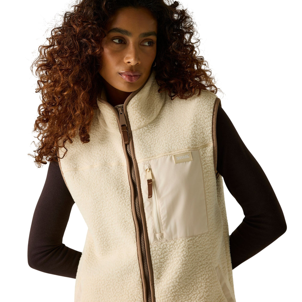 Light Vanilla-Mocha - Pack Shot - Regatta Womens-Ladies Borg Longline Body Warmer