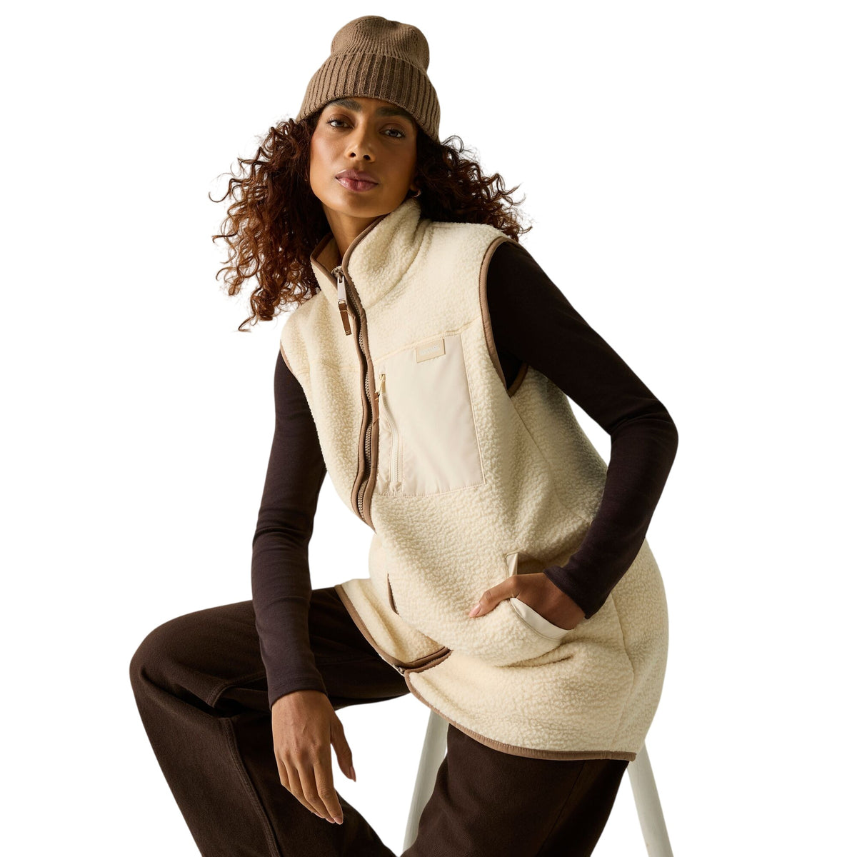 Light Vanilla-Mocha - Close up - Regatta Womens-Ladies Borg Longline Body Warmer