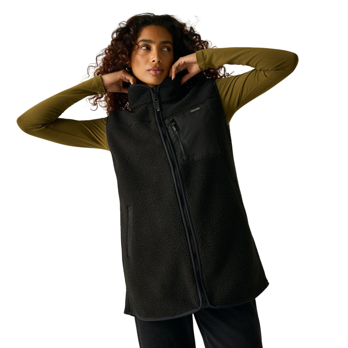 Black - Close up - Regatta Womens-Ladies Borg Longline Body Warmer