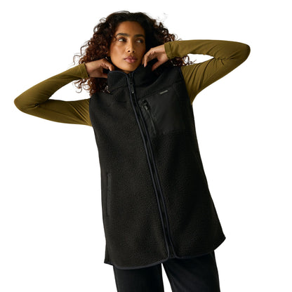 Black - Close up - Regatta Womens-Ladies Borg Longline Body Warmer