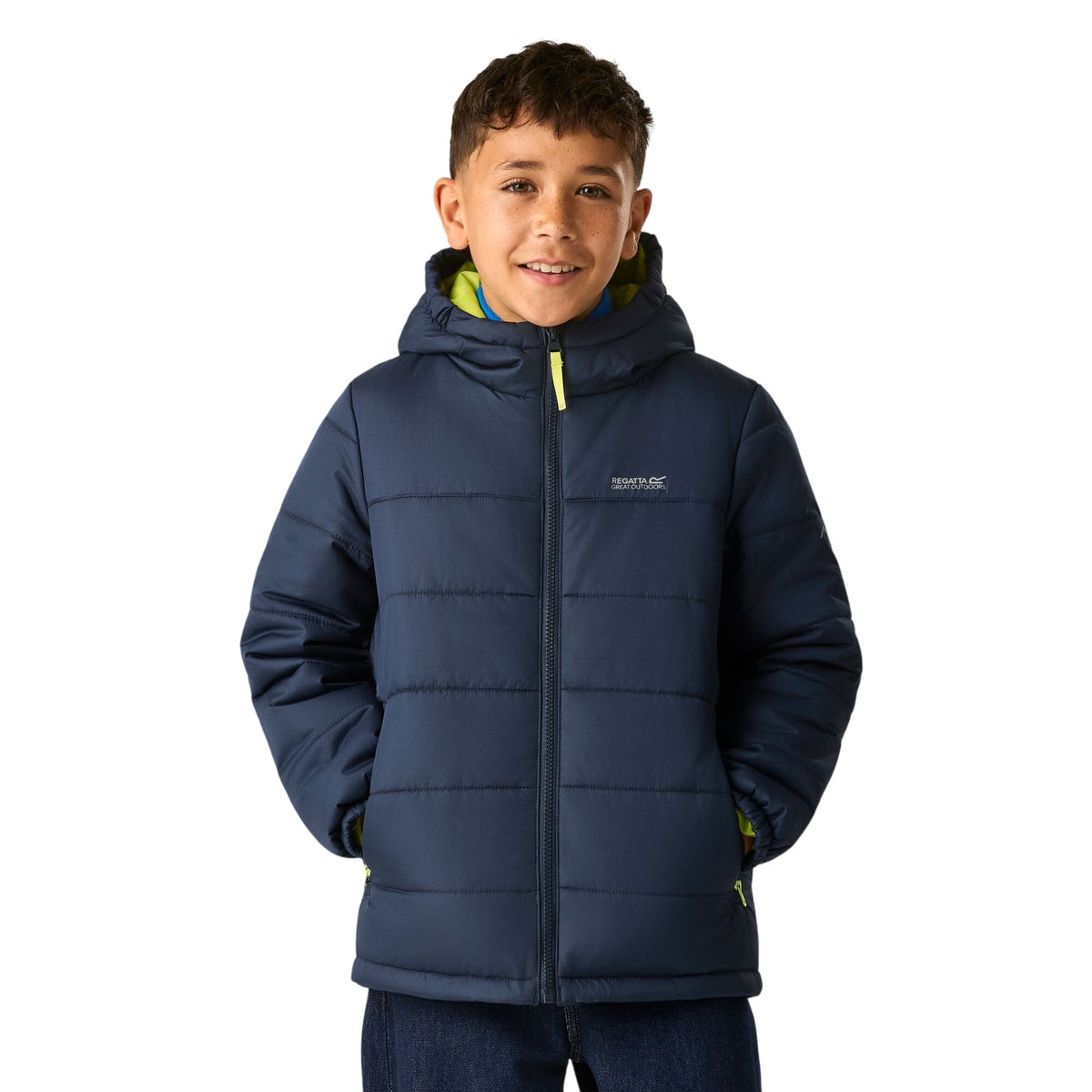 Navy-Wild Lime - Front - Regatta Childrens-Kids Lofthouse Plain Padded Jacket