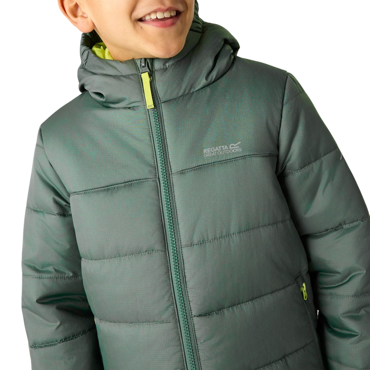 Dark Forest Green-Wild Lime - Side - Regatta Childrens-Kids Lofthouse Plain Padded Jacket