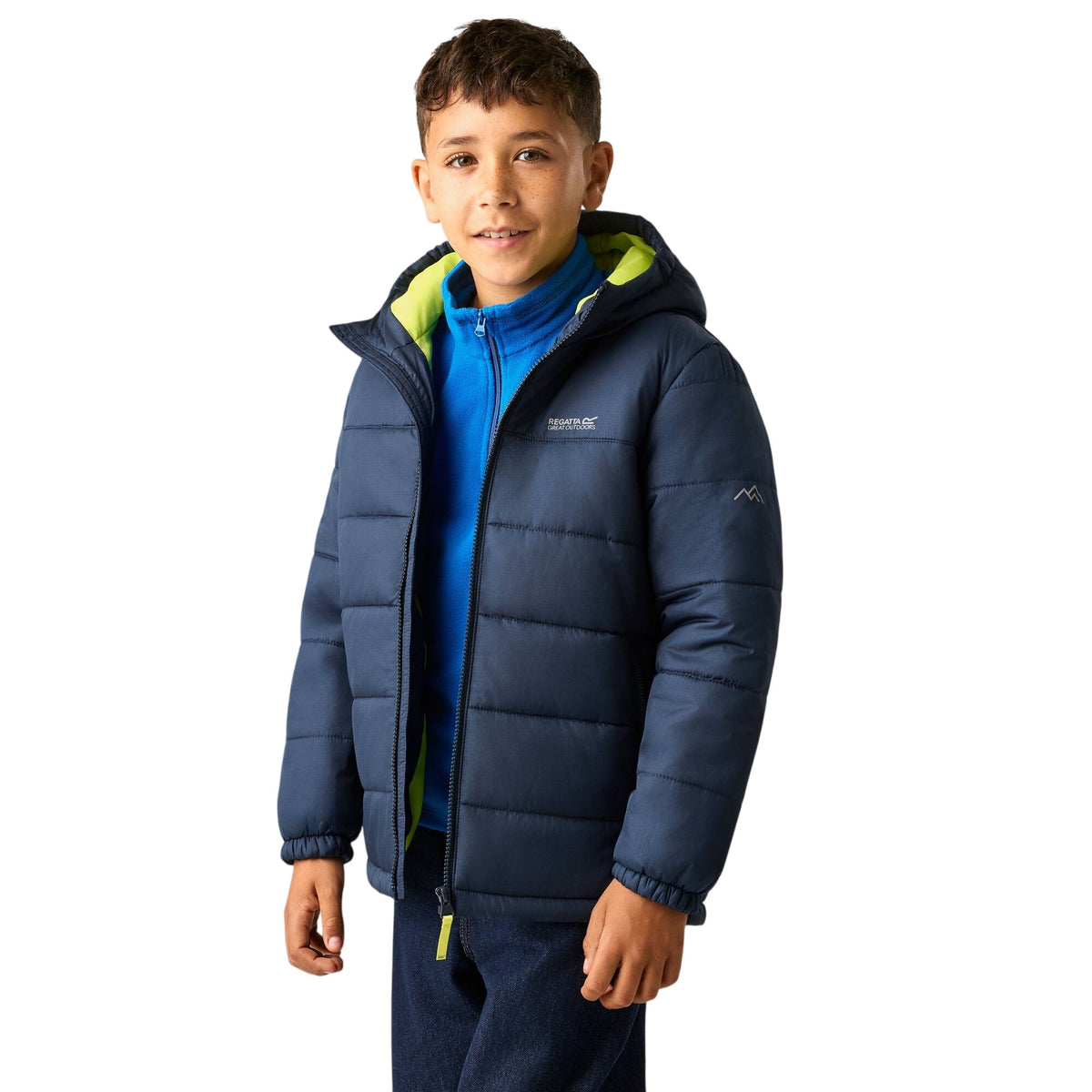 Navy-Wild Lime - Pack Shot - Regatta Childrens-Kids Lofthouse Plain Padded Jacket