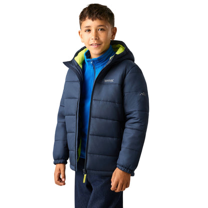 Navy-Wild Lime - Pack Shot - Regatta Childrens-Kids Lofthouse Plain Padded Jacket