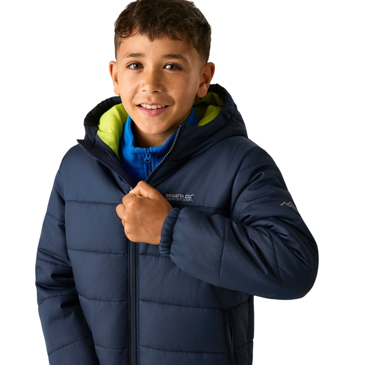 Navy-Wild Lime - Close up - Regatta Childrens-Kids Lofthouse Plain Padded Jacket