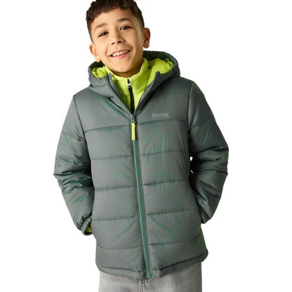 Dark Forest Green-Wild Lime - Close up - Regatta Childrens-Kids Lofthouse Plain Padded Jacket
