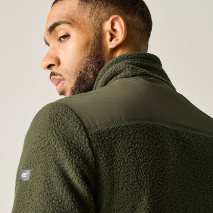 Dark Khaki - Close up - Regatta Mens Morran Water Resistant Full Zip Fleece Jacket