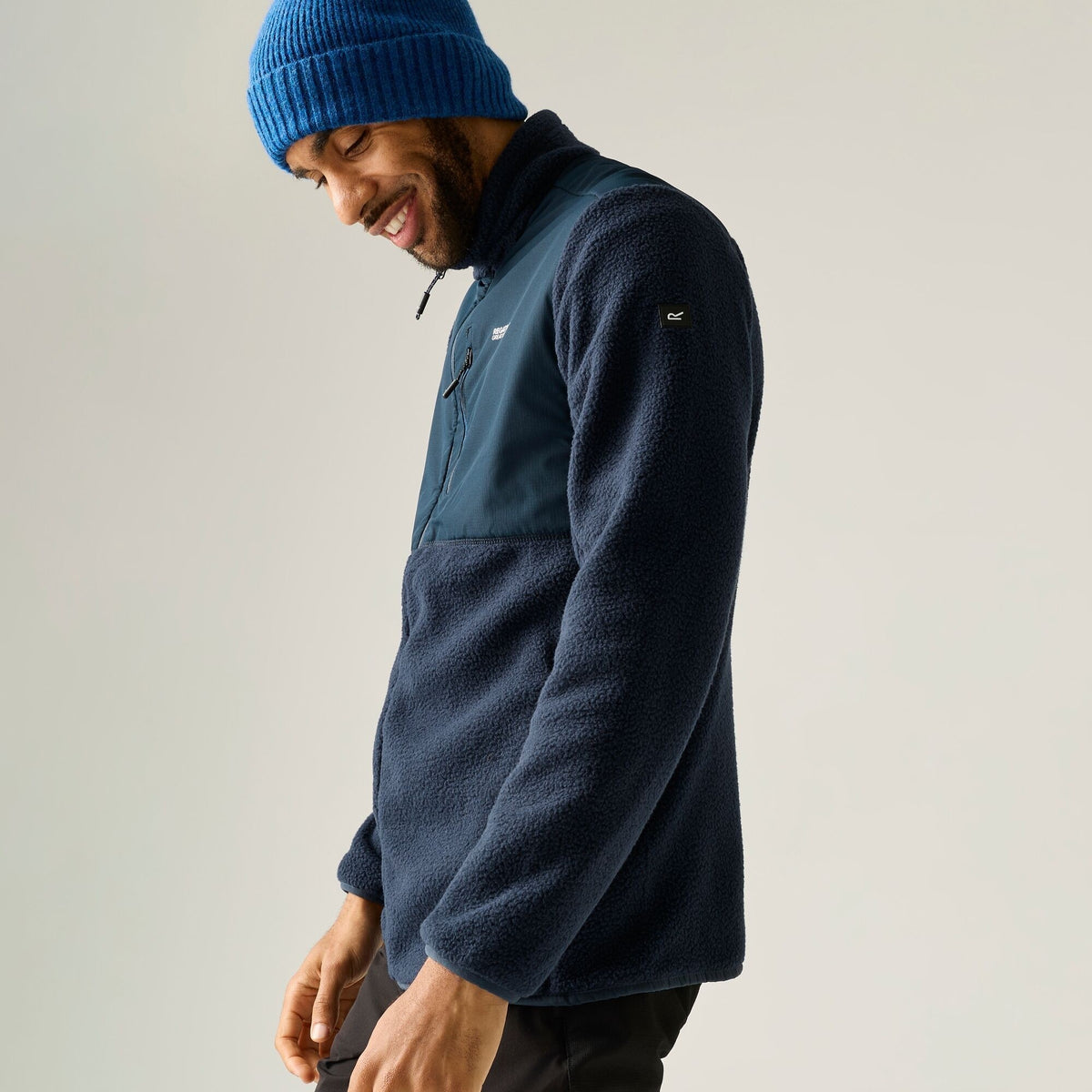 Navy - Close up - Regatta Mens Morran Water Resistant Full Zip Fleece Jacket