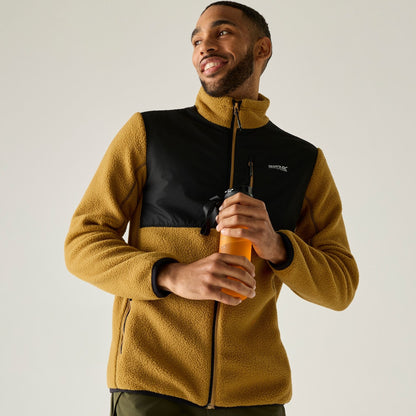 Wood Brown-Black - Close up - Regatta Mens Morran Water Resistant Full Zip Fleece Jacket