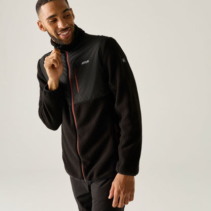 Black-Burnt Henna - Close up - Regatta Mens Morran Water Resistant Full Zip Fleece Jacket