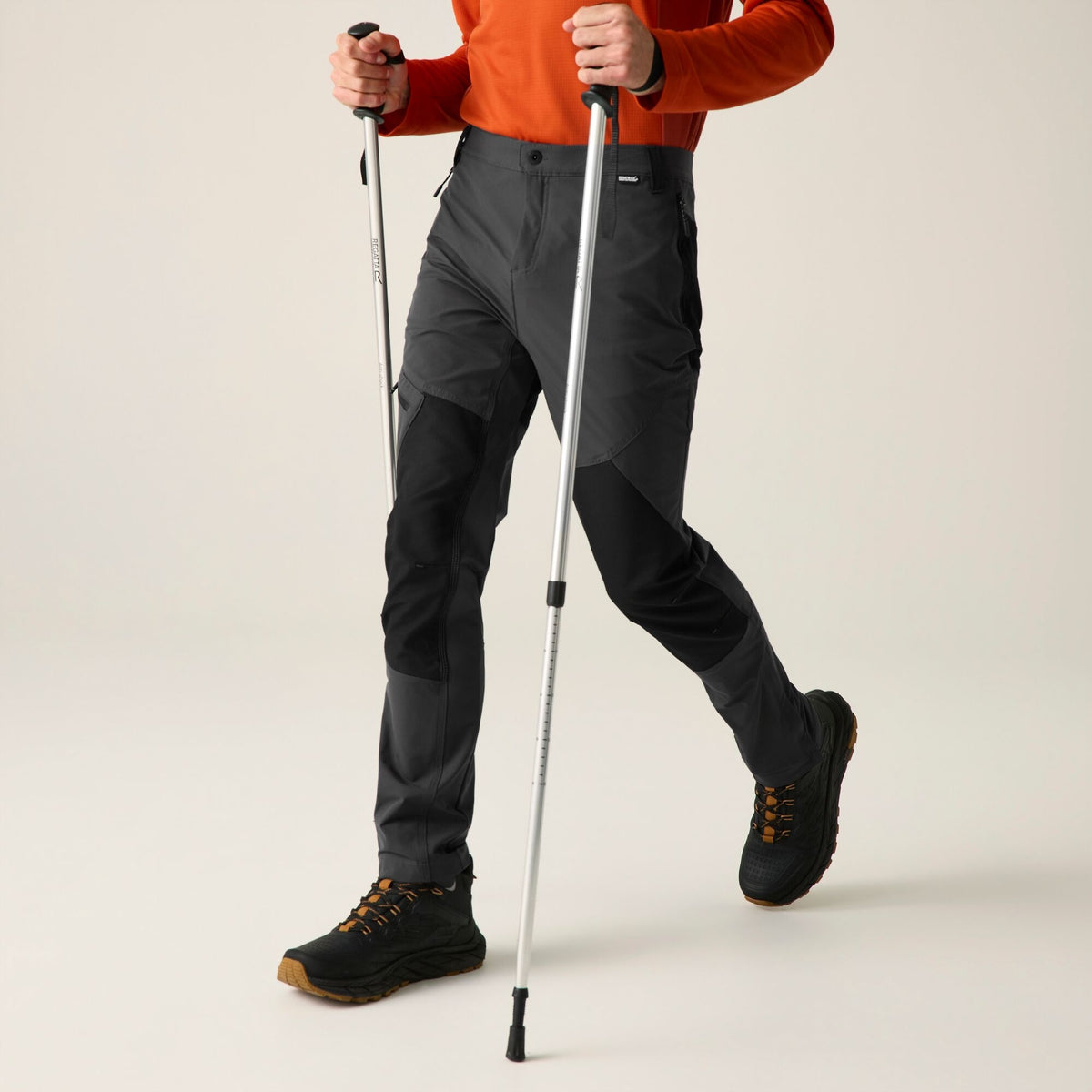 Ash-Black - Close up - Regatta Mens Questra Hiking Trousers