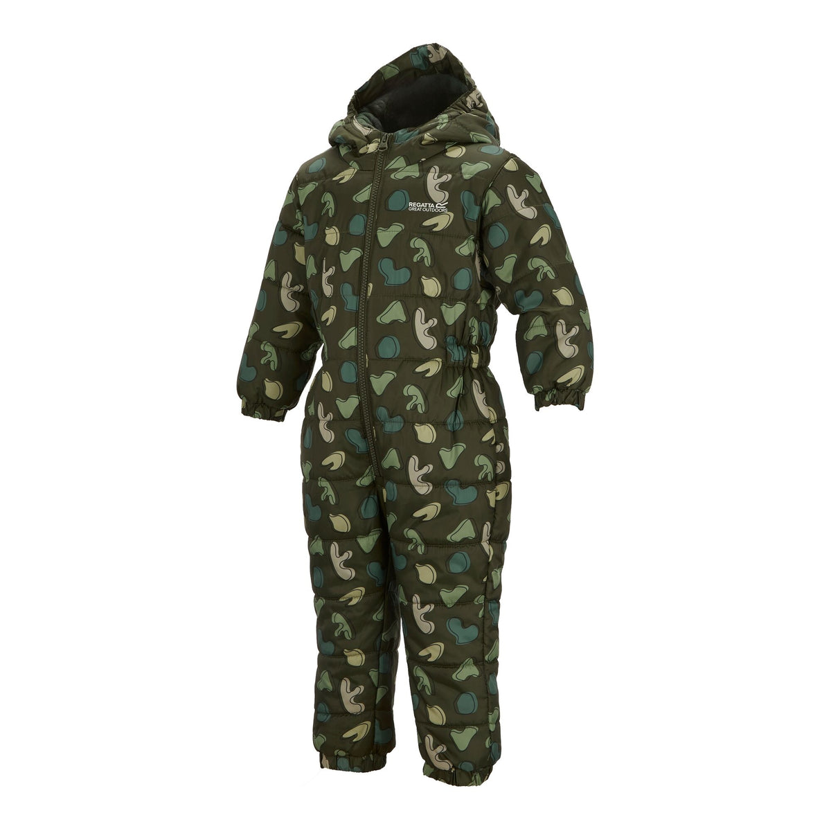 Dark Khaki - Side - Regatta Childrens-Kids Penrose Splodge Quilted Puddle Suit