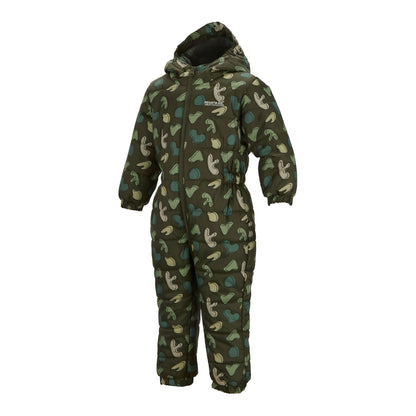 Dark Khaki - Side - Regatta Childrens-Kids Penrose Splodge Quilted Puddle Suit