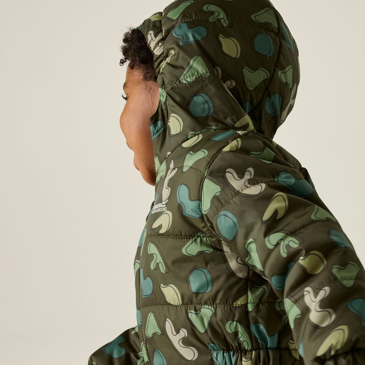 Dark Khaki - Pack Shot - Regatta Childrens-Kids Penrose Splodge Quilted Puddle Suit