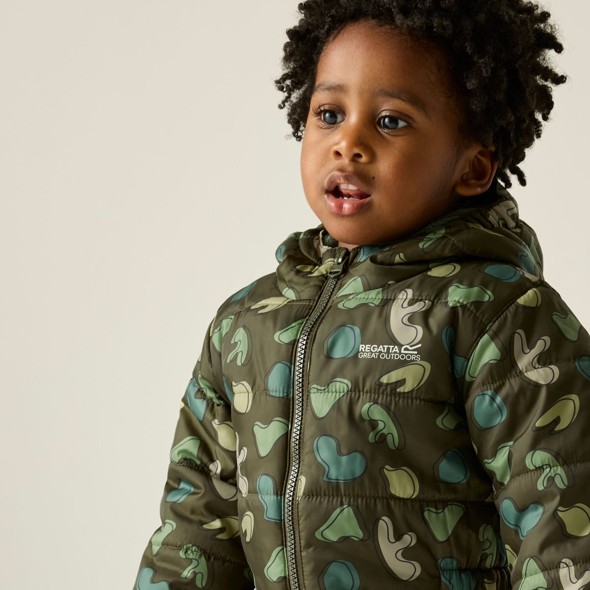 Dark Khaki - Close up - Regatta Childrens-Kids Penrose Splodge Quilted Puddle Suit