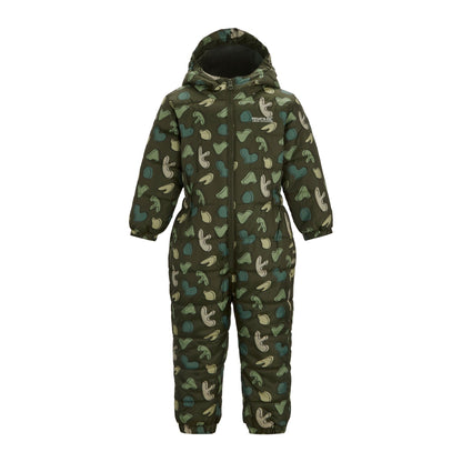 Dark Khaki - Front - Regatta Childrens-Kids Penrose Splodge Quilted Puddle Suit