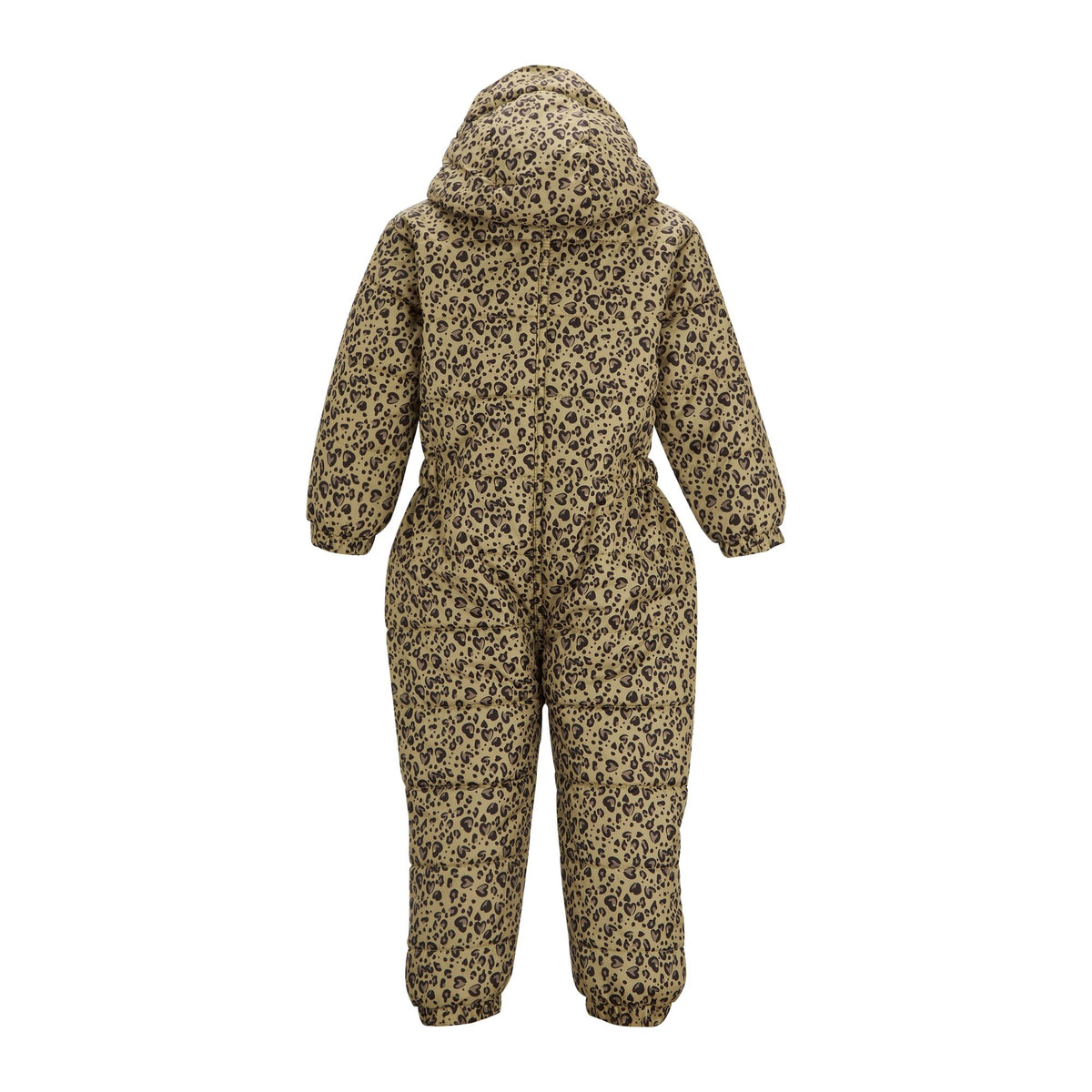 Beige-Dark Brown-Violet - Back - Regatta Childrens-Kids Penrose Heart Leopard Print Quilted Puddle Suit