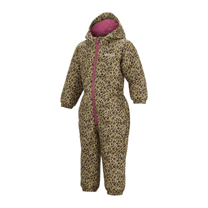 Beige-Dark Brown-Violet - Side - Regatta Childrens-Kids Penrose Heart Leopard Print Quilted Puddle Suit