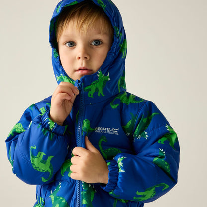 Olympian Blue - Pack Shot - Regatta Childrens-Kids Penrose Dinosaur Quilted Puddle Suit