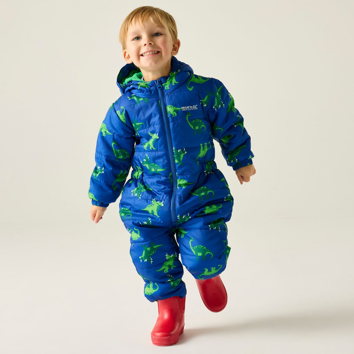Olympian Blue - Close up - Regatta Childrens-Kids Penrose Dinosaur Quilted Puddle Suit