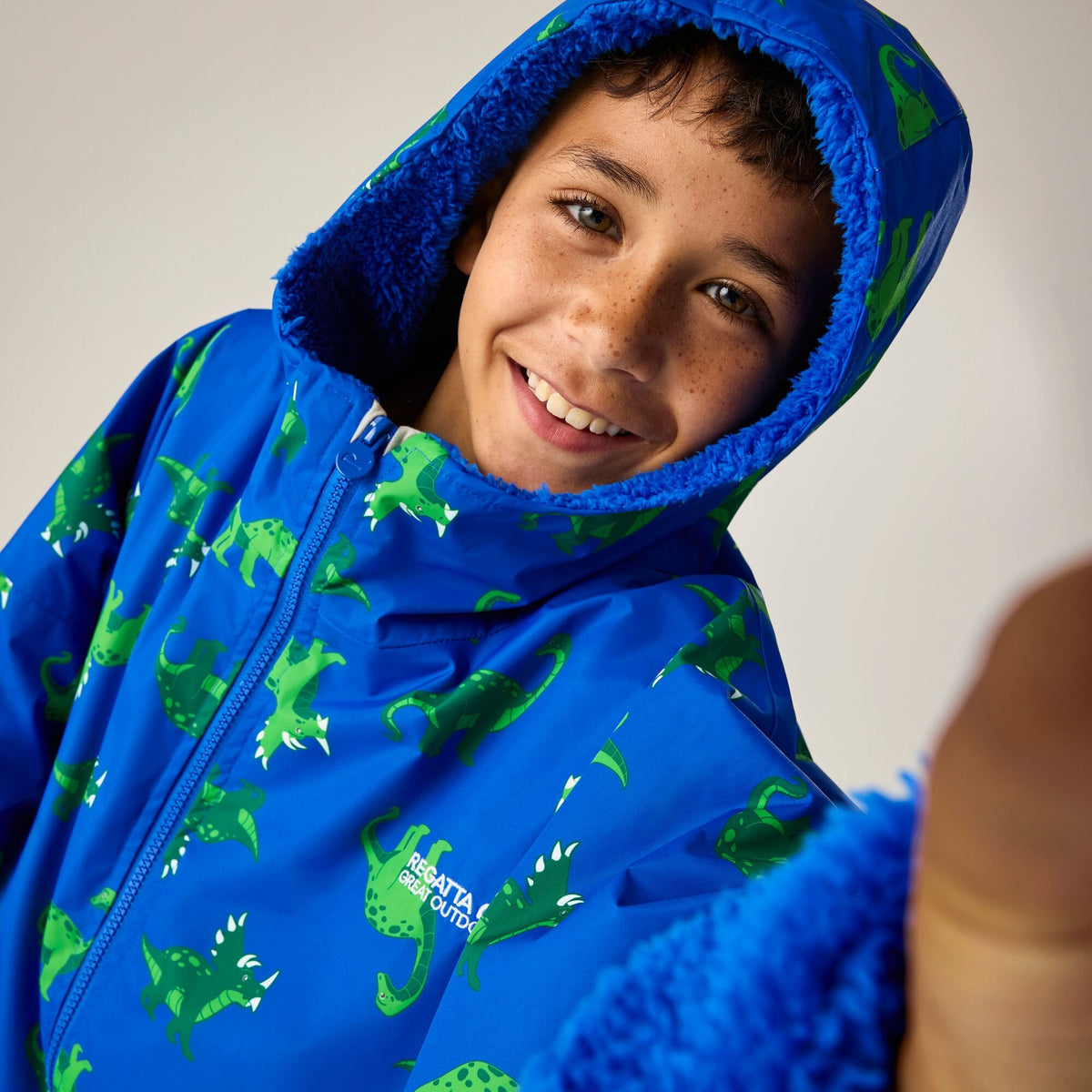 Olympian Blue - Close up - Regatta Childrens-Kids Dinosaur All-Over Print Changing Robe