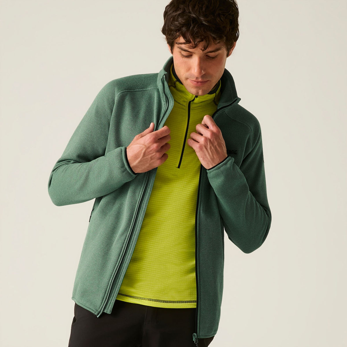 Dark Forest Green-Black - Close up - Regatta Mens Rike Full Zip Fleece Jacket