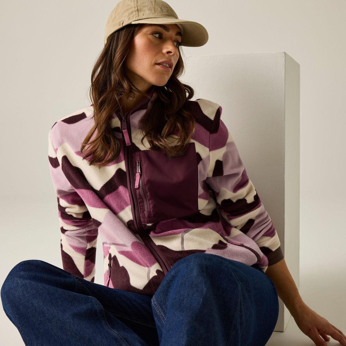 Light Pink-Deep Burgundy-Off White - Close up - Regatta Womens-Ladies Frankie Mountain Full Zip Fleece Jacket