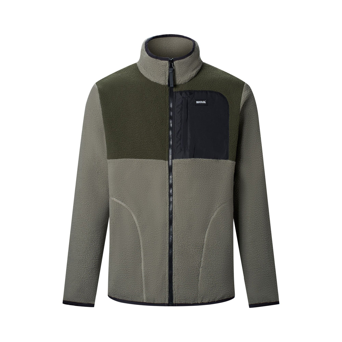 Smokey Olive-Dark Khaki - Front - Regatta Mens Frankie Colour Block Borg Fleece Jacket