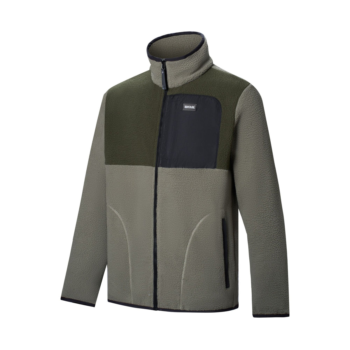 Smokey Olive-Dark Khaki - Side - Regatta Mens Frankie Colour Block Borg Fleece Jacket
