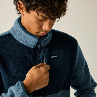 Grey Mirage-Navy - Pack Shot - Regatta Mens Frankie Colour Block Borg Fleece Jacket